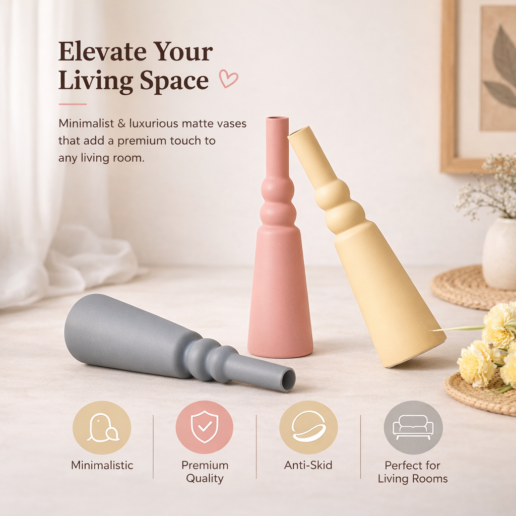 Luxury decorative ceramic vases and modern flower pots for elegant Indian home interiors and contemporary living room décor