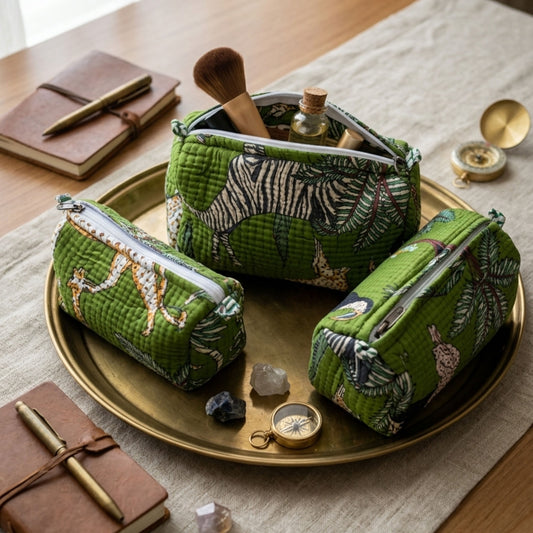 Zebra Print Handmade Cotton Pouch Set of 3