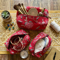 Pomegranate Print Handmade Cotton Pouch Set of 3